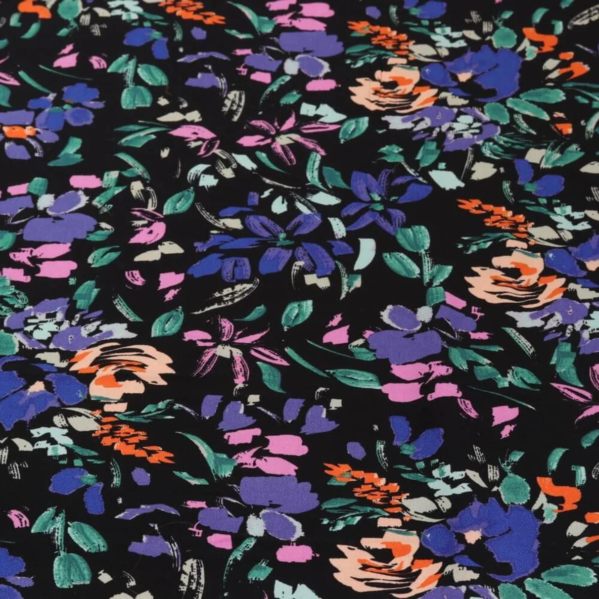Viskose Popeline Blumenmalerei Schwarz