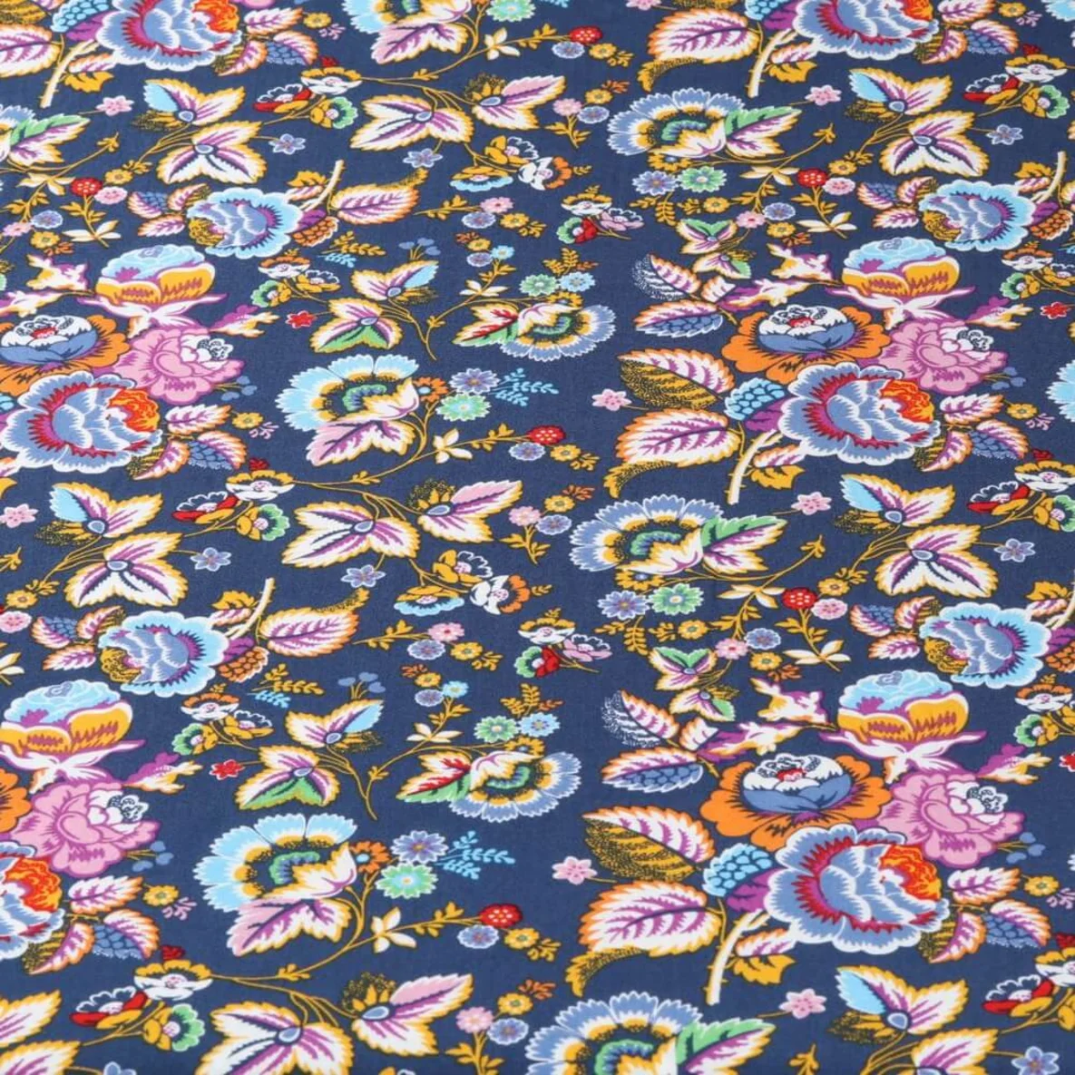 Viskose Popeline Blumenzweige Navy