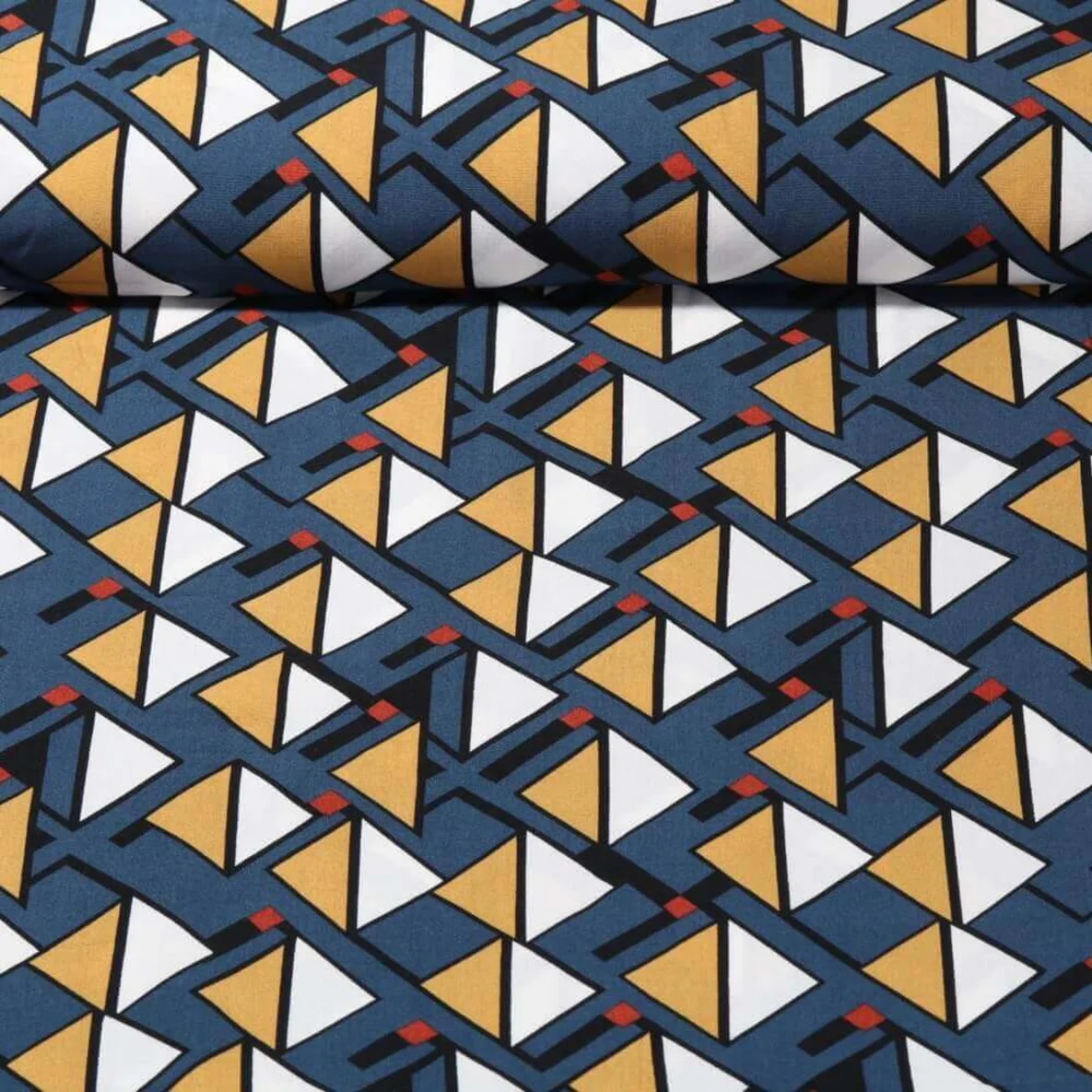 Viskose Popeline Dreiecke Stahlblau