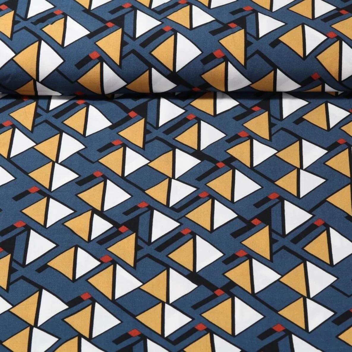 Viskose Popeline Dreiecke Stahlblau