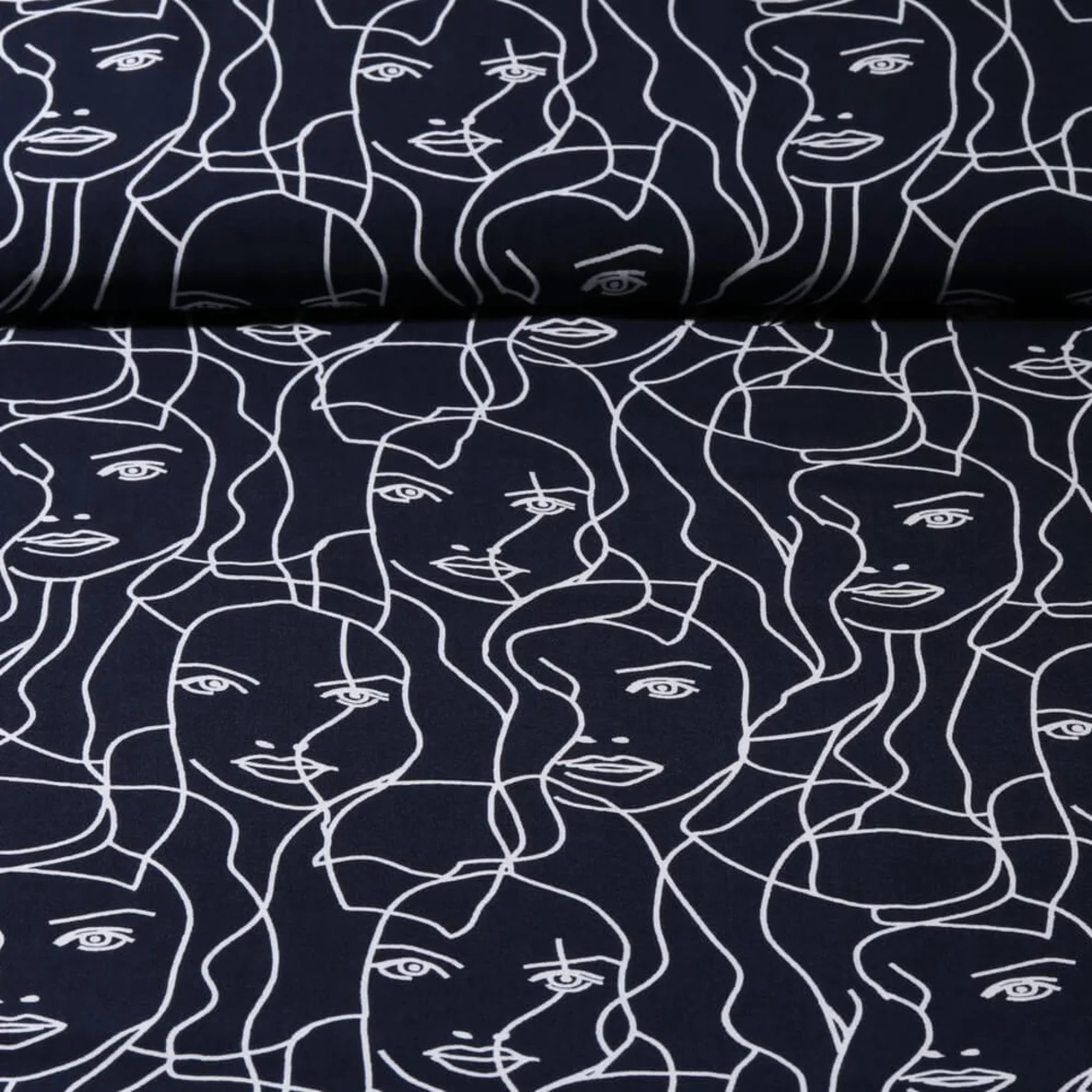 Viskose Popeline Gesichter Navy
