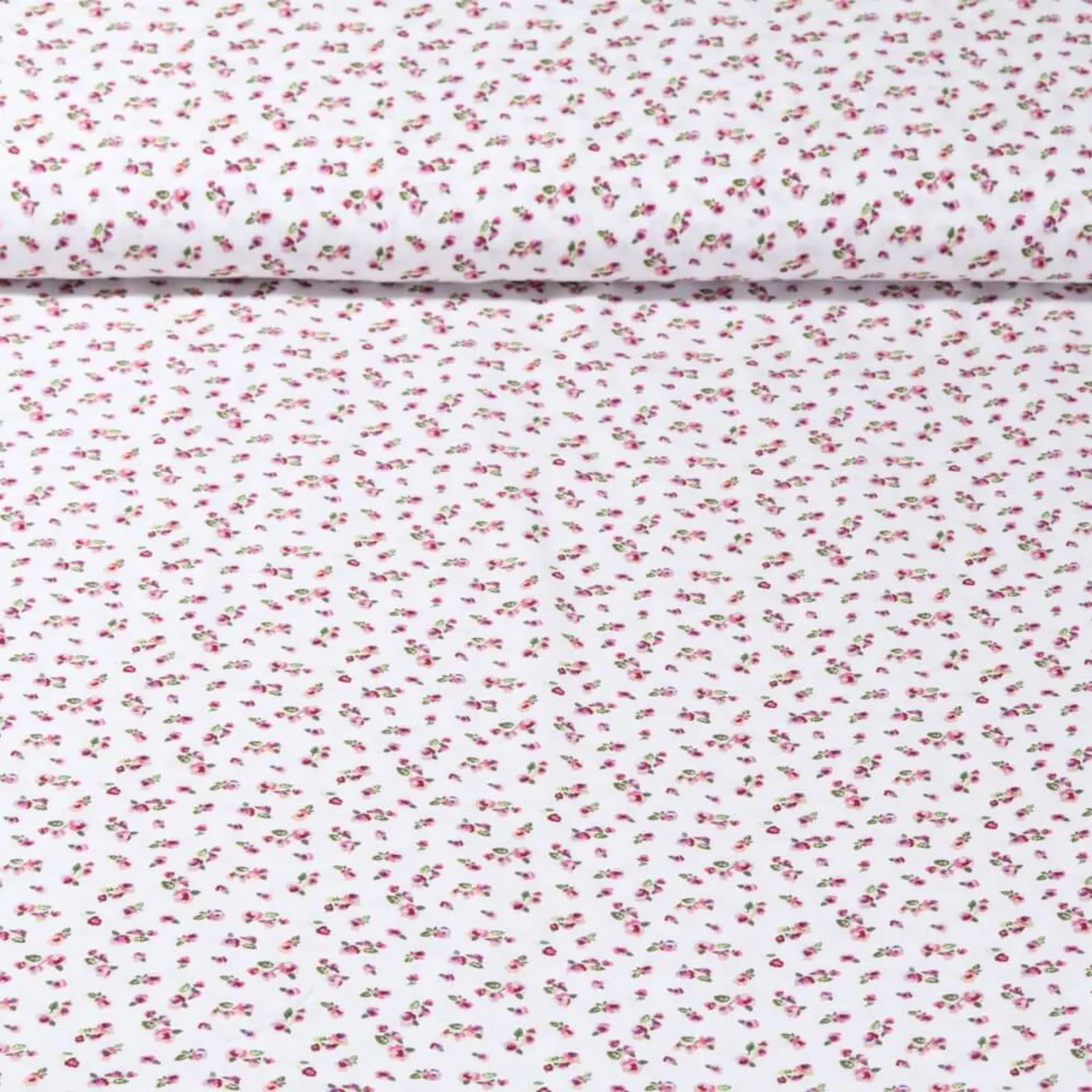 Viskose Popeline Kleine Röschen Wollweiß