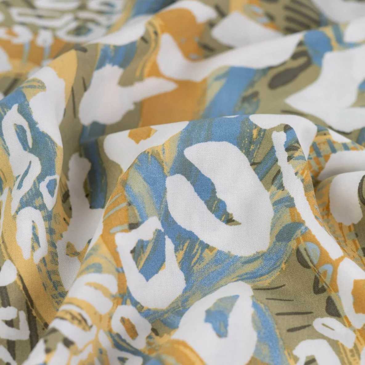 Viskose Popeline Leo Abstrakt Khaki