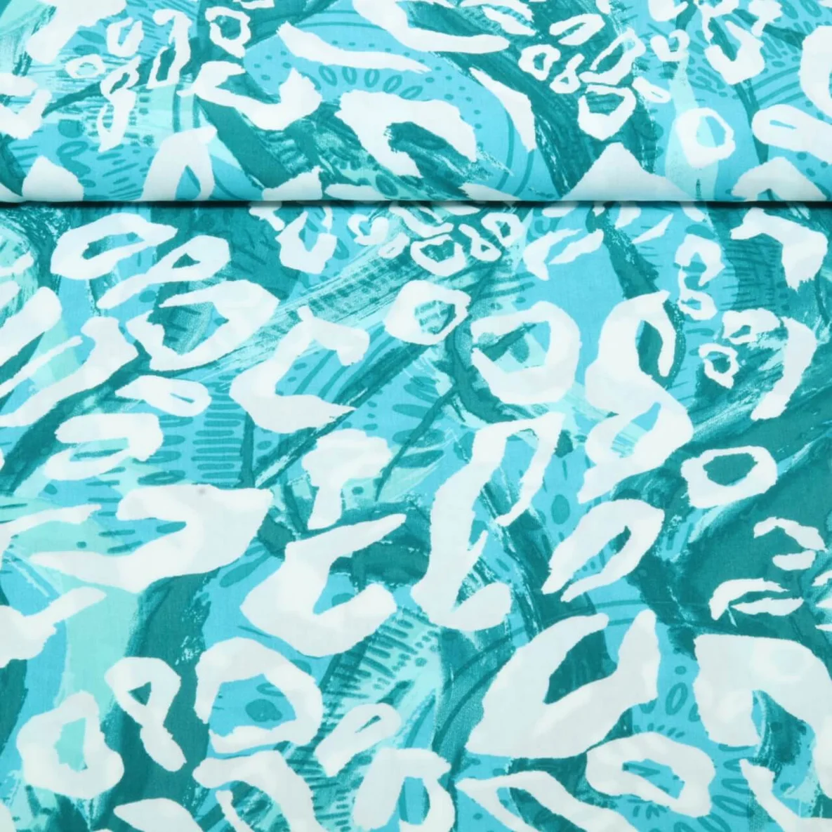 Viskose Popeline Leo Abstrakt Türkis