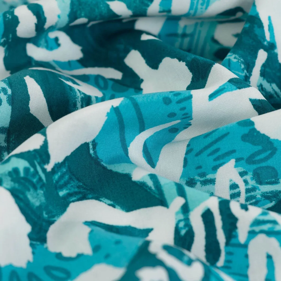 Viskose Popeline Leo Abstrakt Türkis