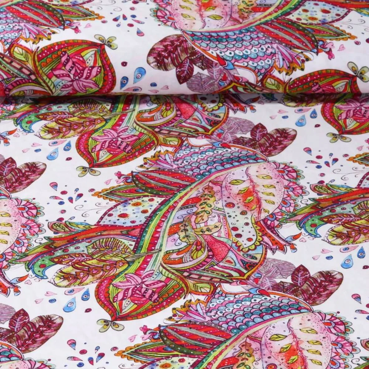 Viskose Popeline Paisleyblumen Fuchsia