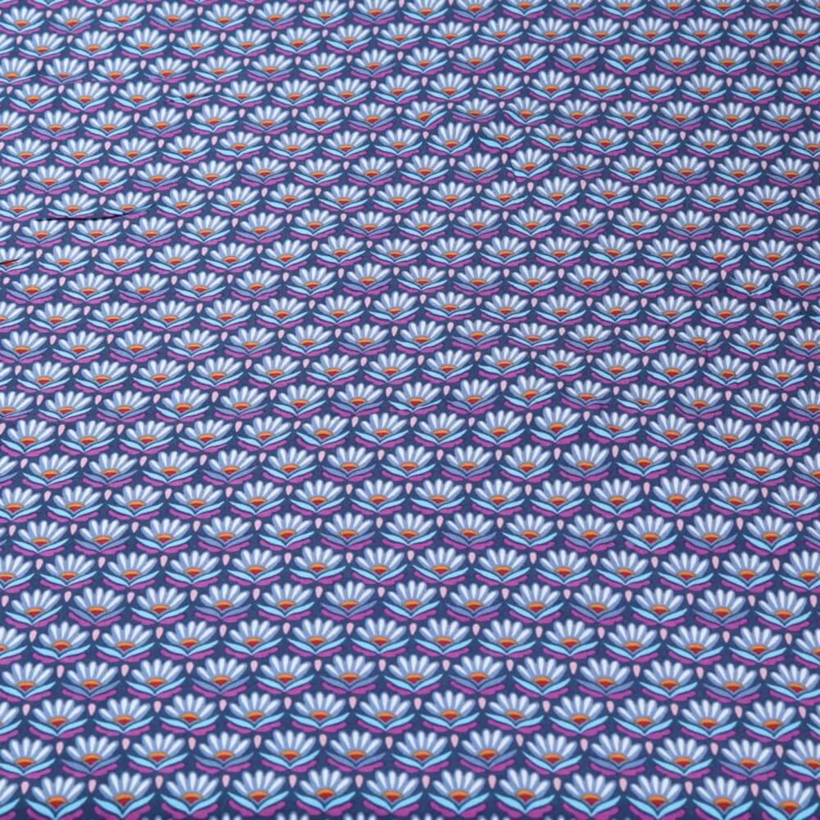 Viskose Popeline Retroblumen Navy