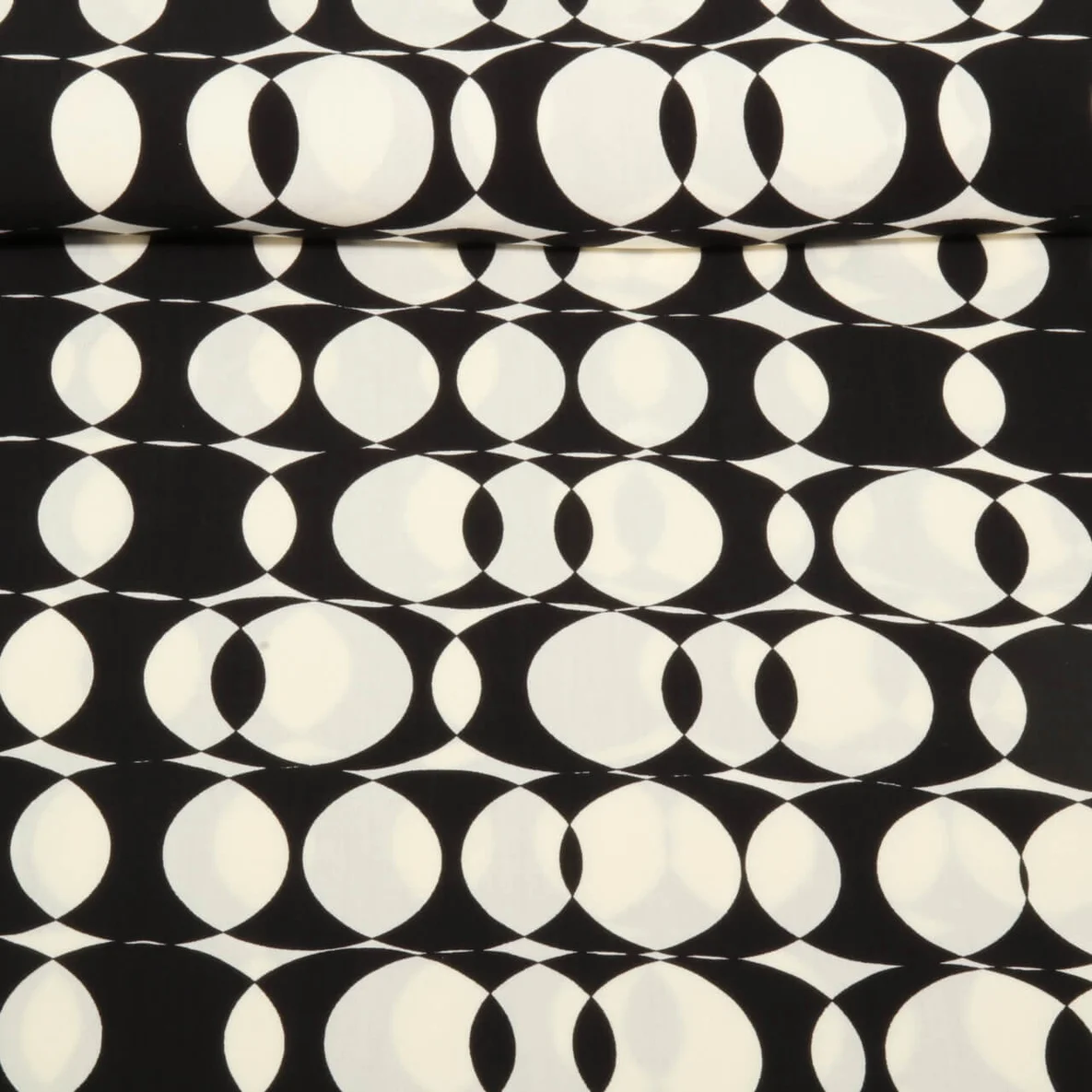 Viskose Popeline Retrokreise Schwarz