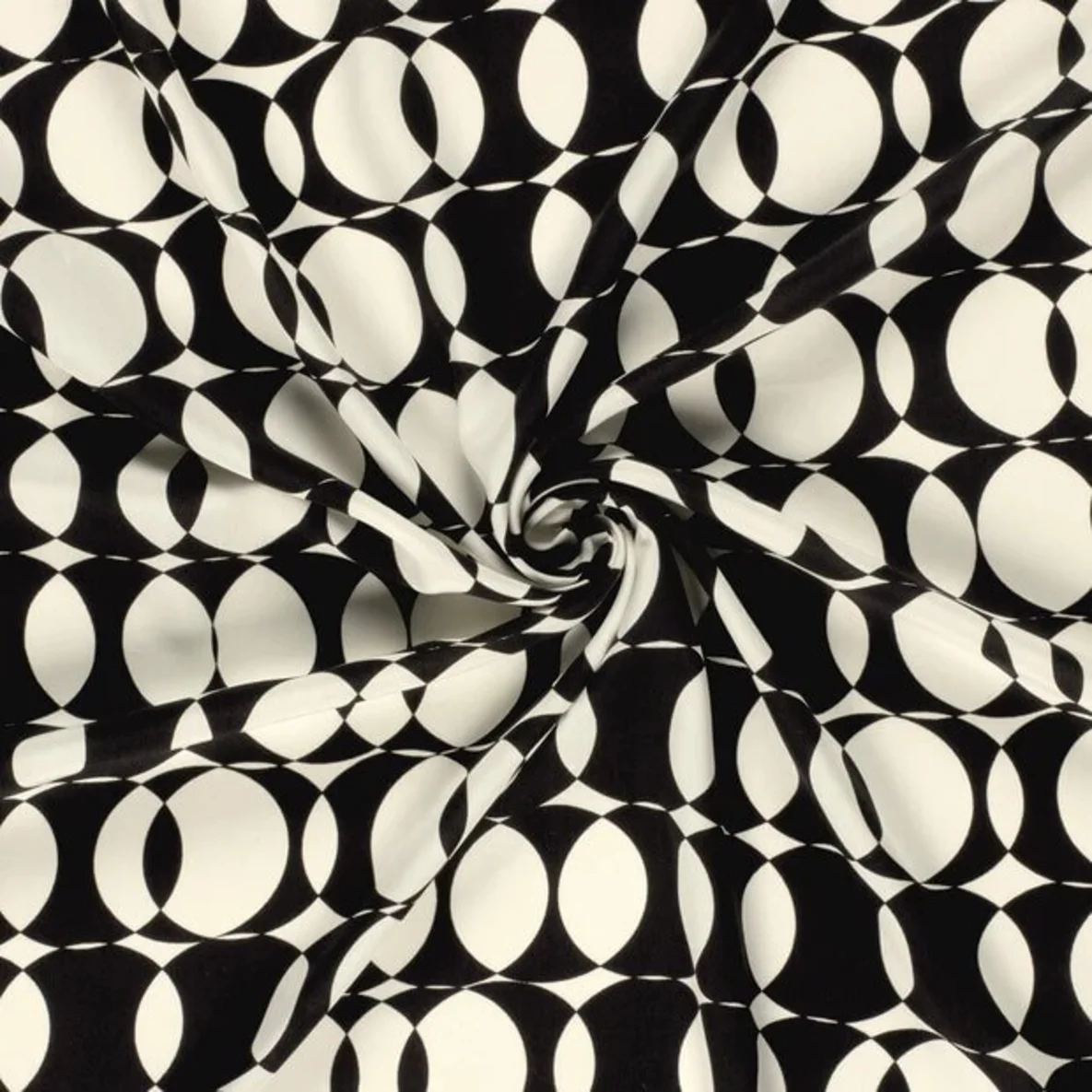 Viskose Popeline Retrokreise Schwarz