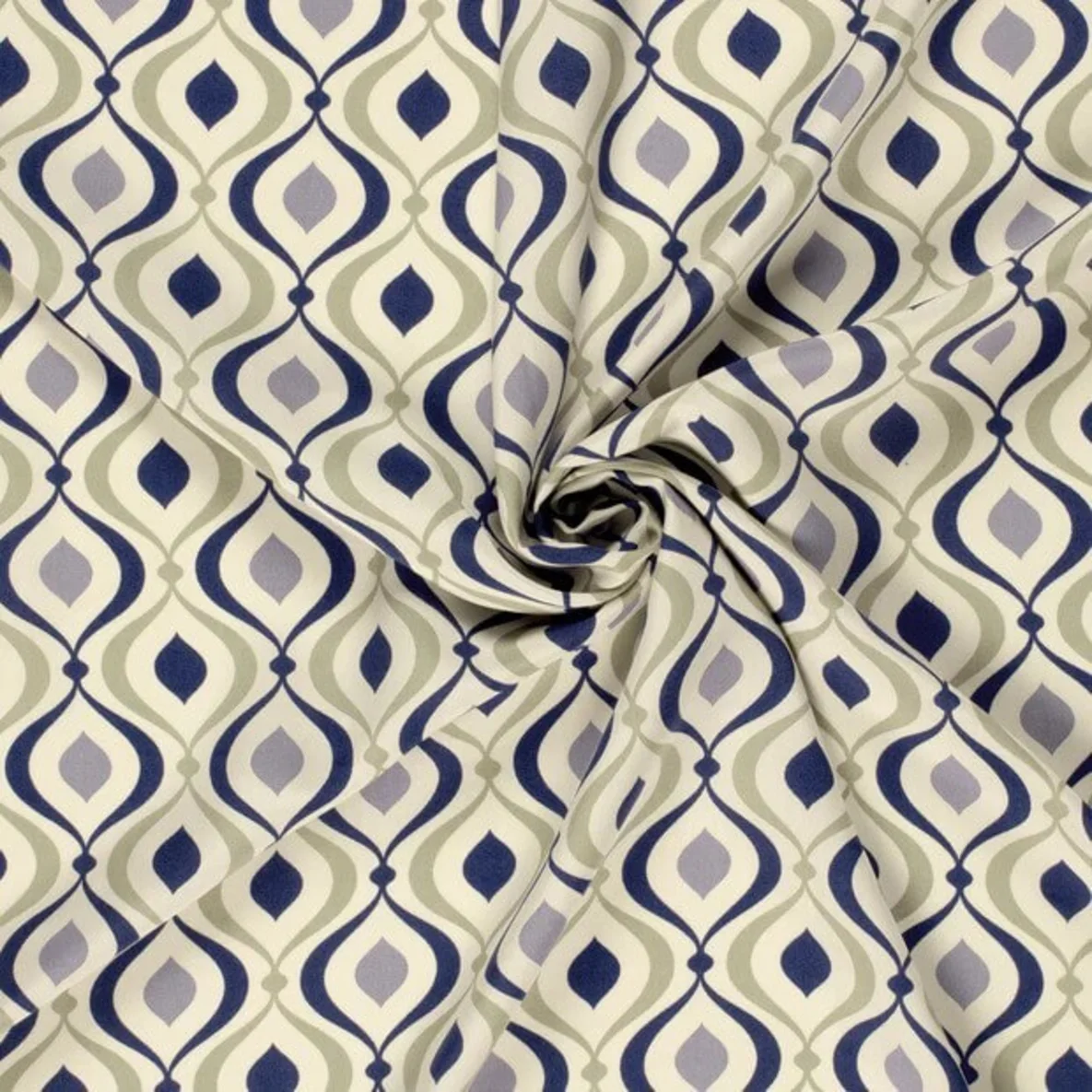 Viskose Popeline Retromuster Khaki Blau Weiß