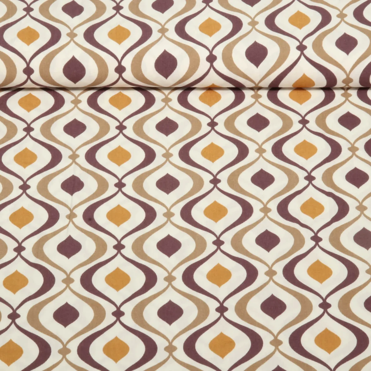 Viskose Popeline Retromuster Khaki Taupe Weiß