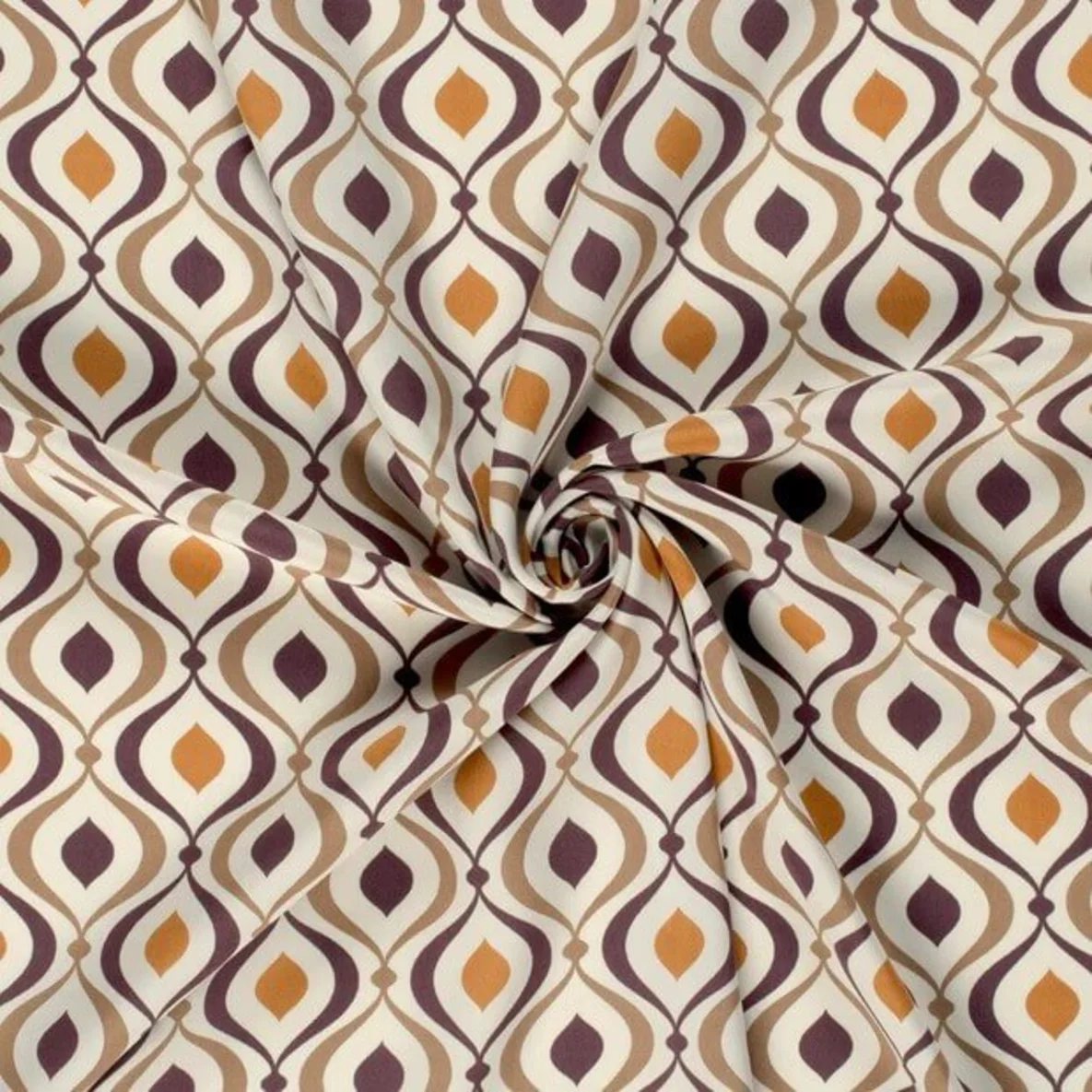 Viskose Popeline Retromuster Khaki Taupe Weiß