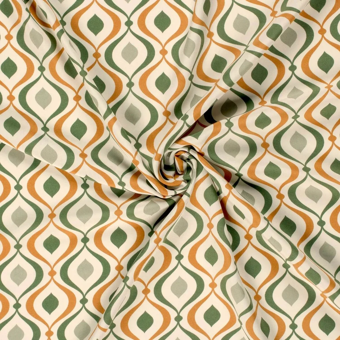 Viskose Popeline Retromuster Khaki Weiß