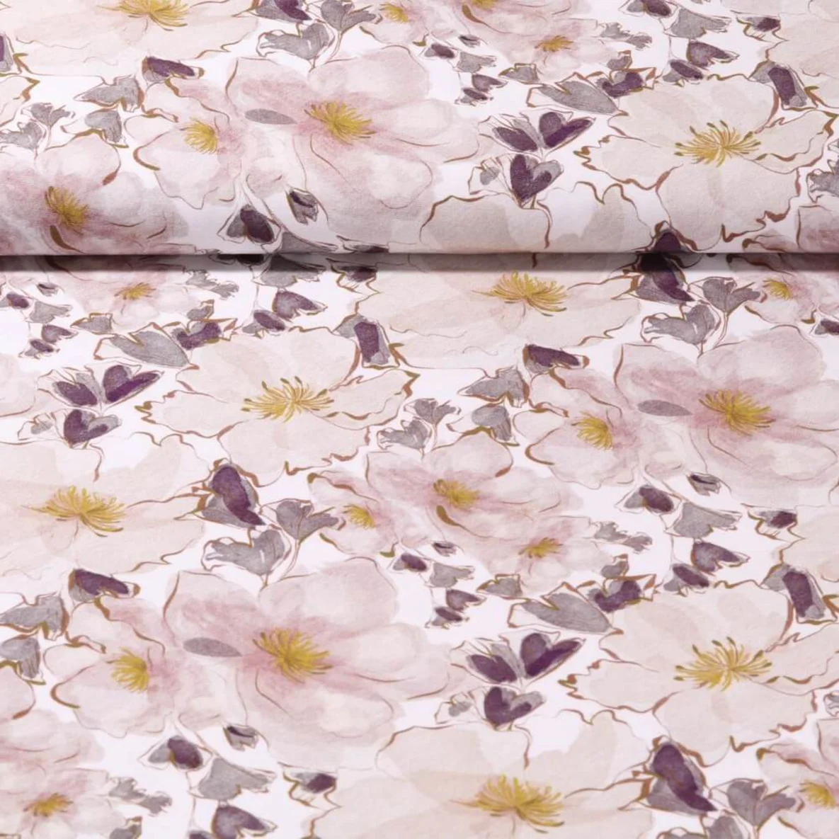Viskose Popeline Stretch Blüten Weiß