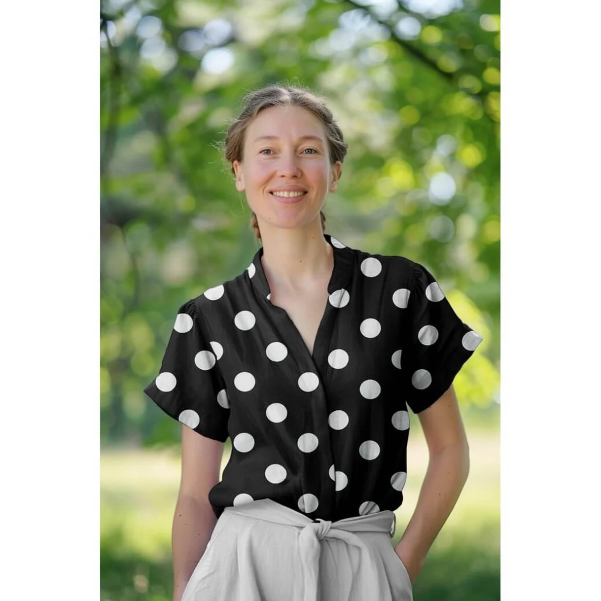 Viskose  Punkte Groß Schwarz Weiß