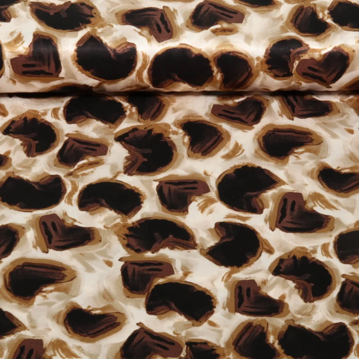 Viskose Satin Abstrakte Herzen Braun Ecru