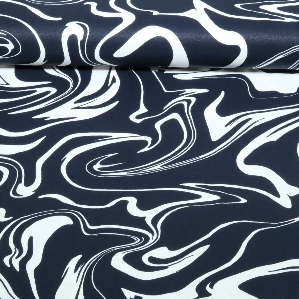 Viskose Satin Abstrakte Wellen Navy
