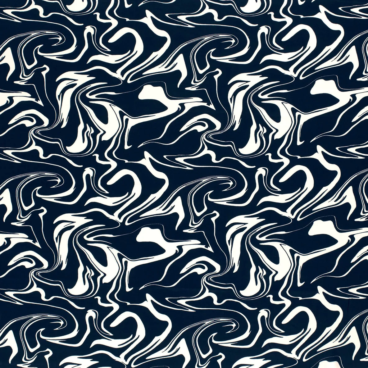 Viskose Satin Abstrakte Wellen Navy