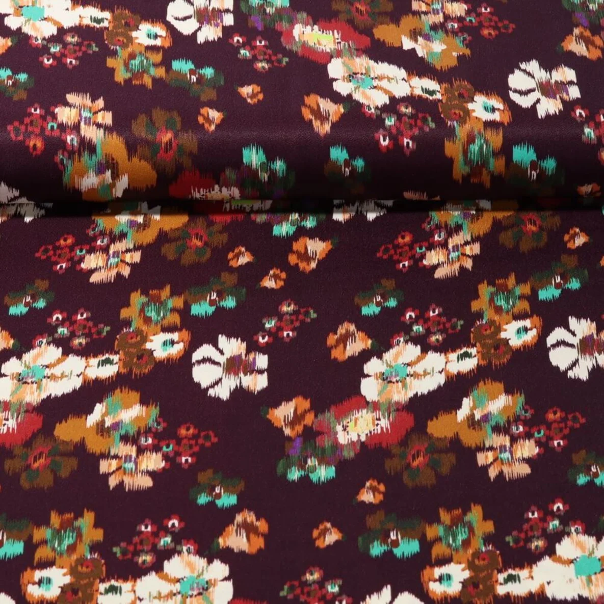 Viskose Satin Blüten Bordeaux