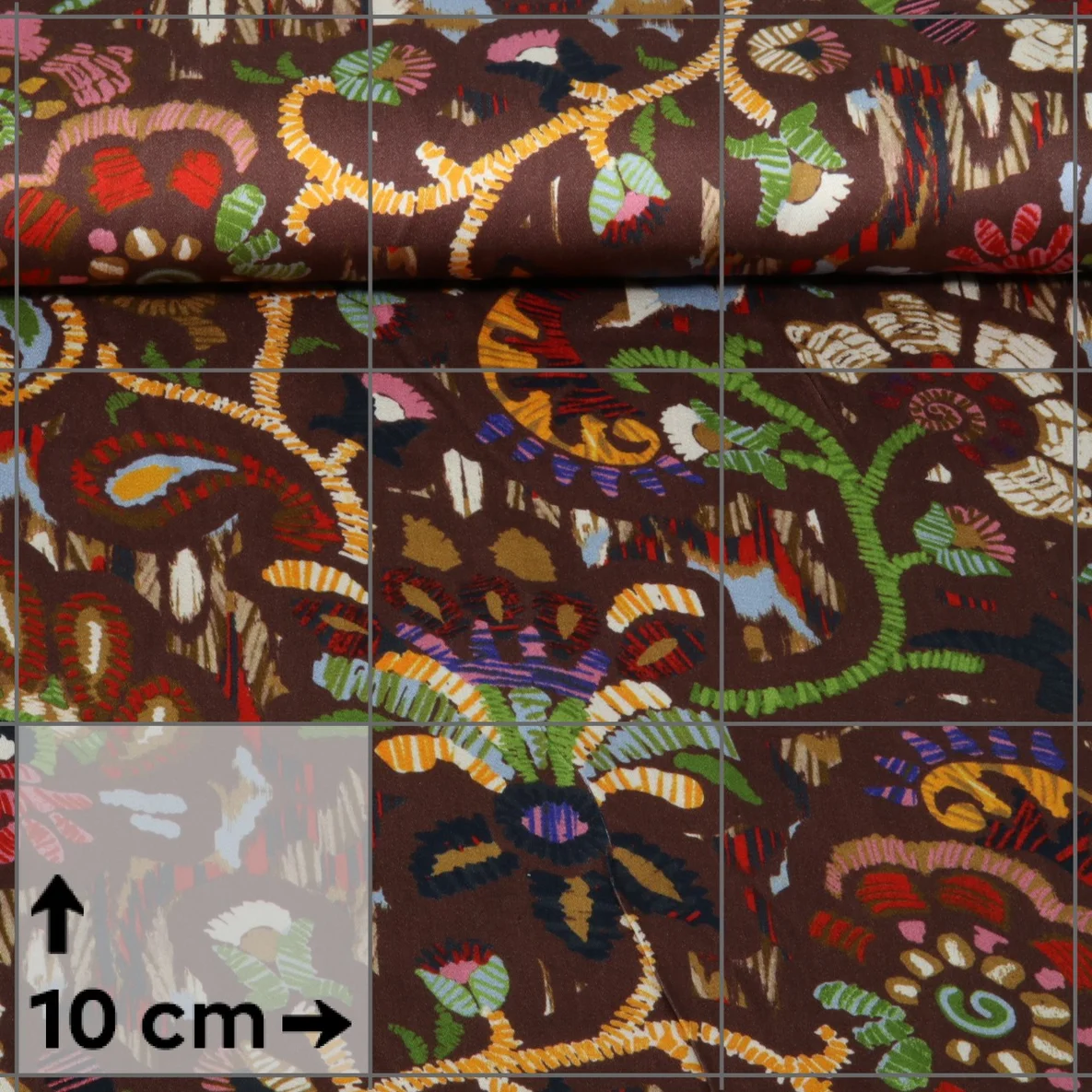 Viskose Satin Blumen Ethno Braun Gelb