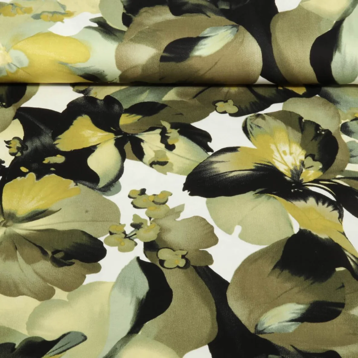 Viskose Satin Blumen Grün Multicolor