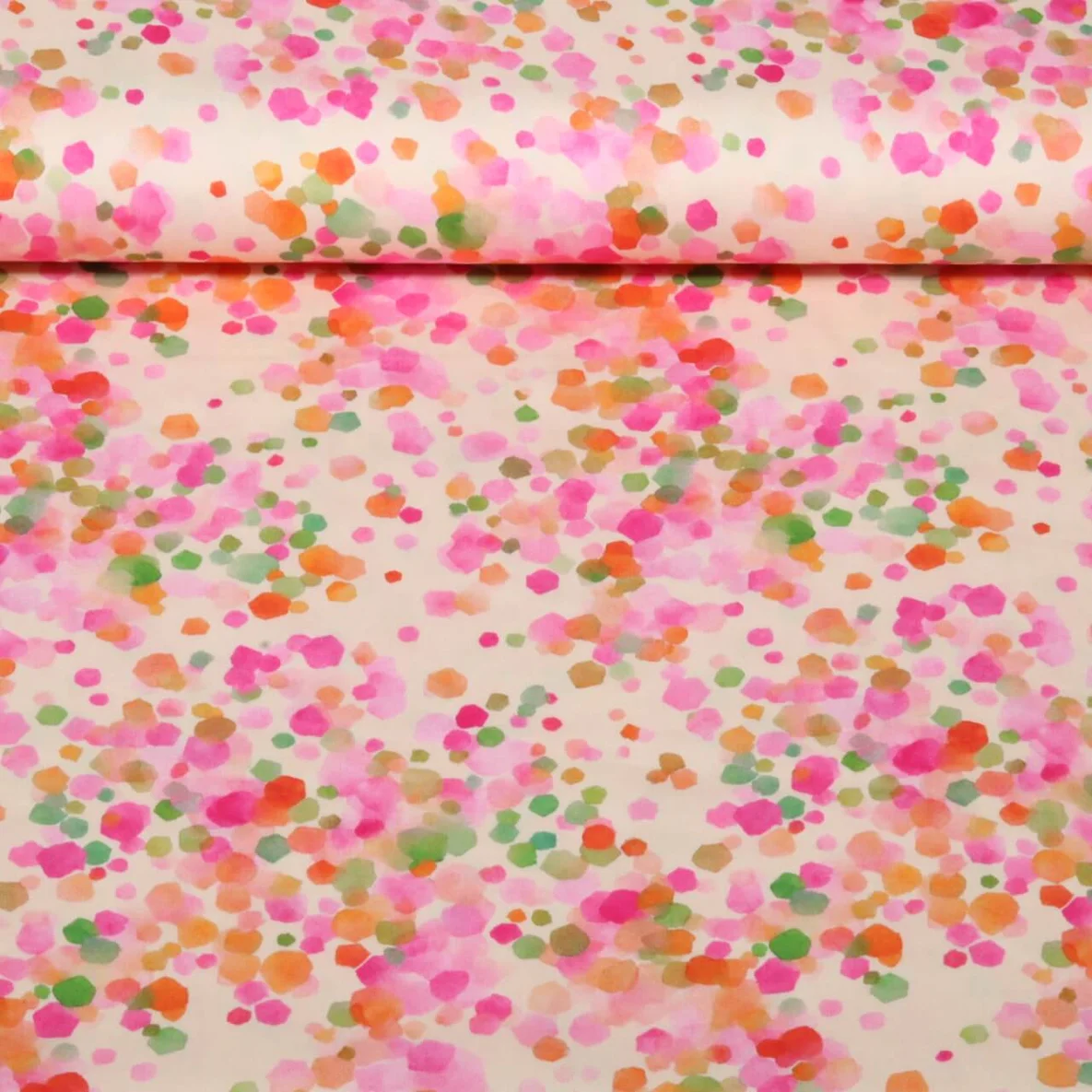 Viskose Satin Digital Konfetti Ecru