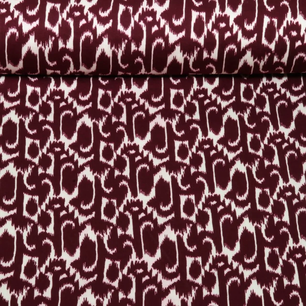 Viskose-Satin Ethno Weiß Bordeaux