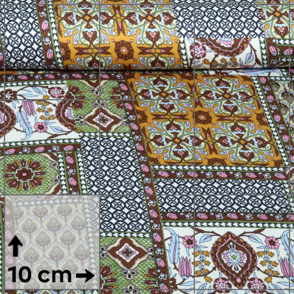Viskose-Satin Patchwork Optik Grün Multicolor