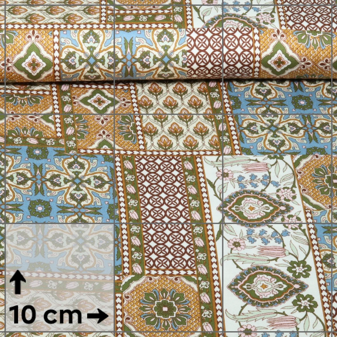 Viskose-Satin Patchwork Optik Ocker Multicolor