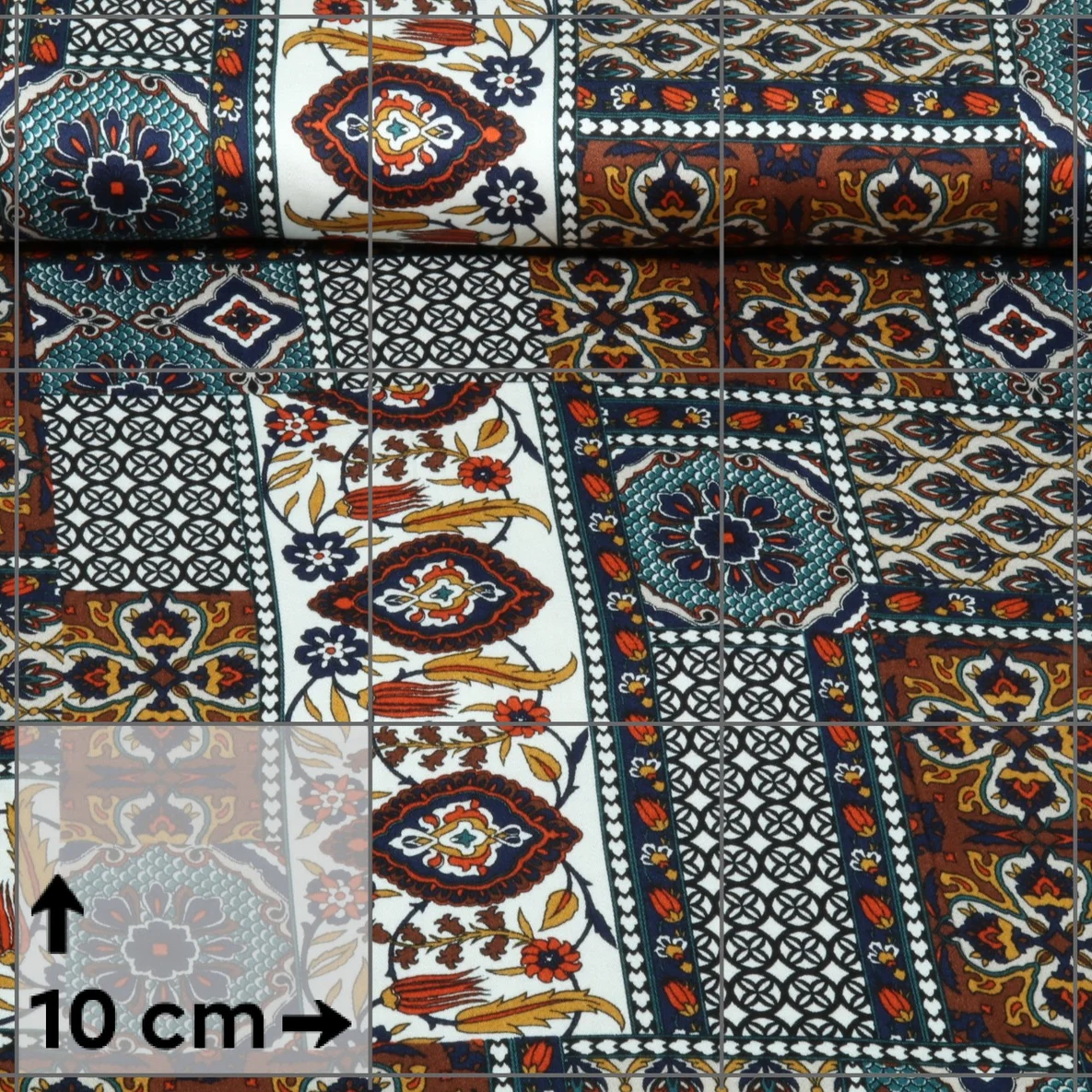 Viskose-Satin Patchwork Optik Petrol Multicolor