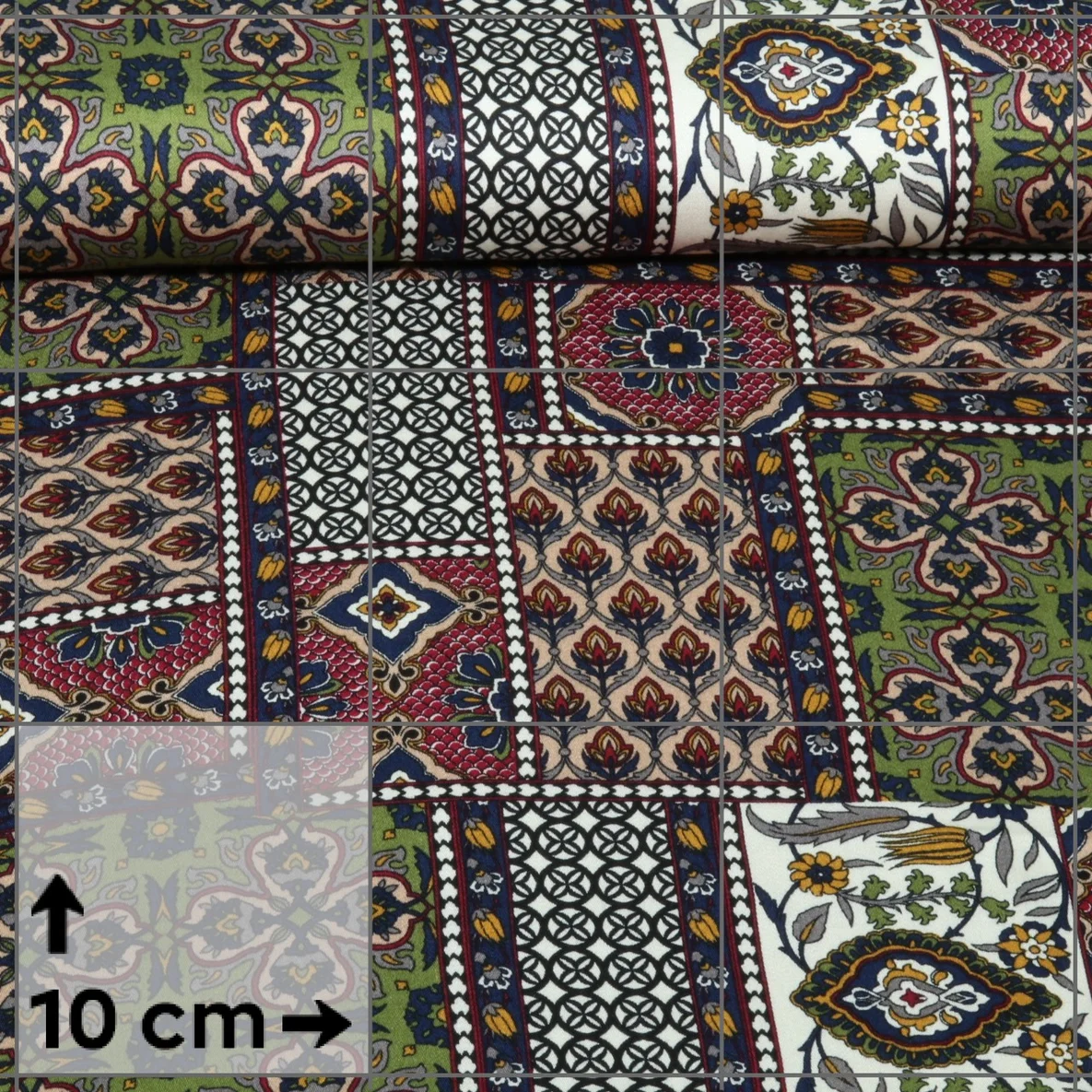 Viskose-Satin Patchwork Optik Rot Multicolor