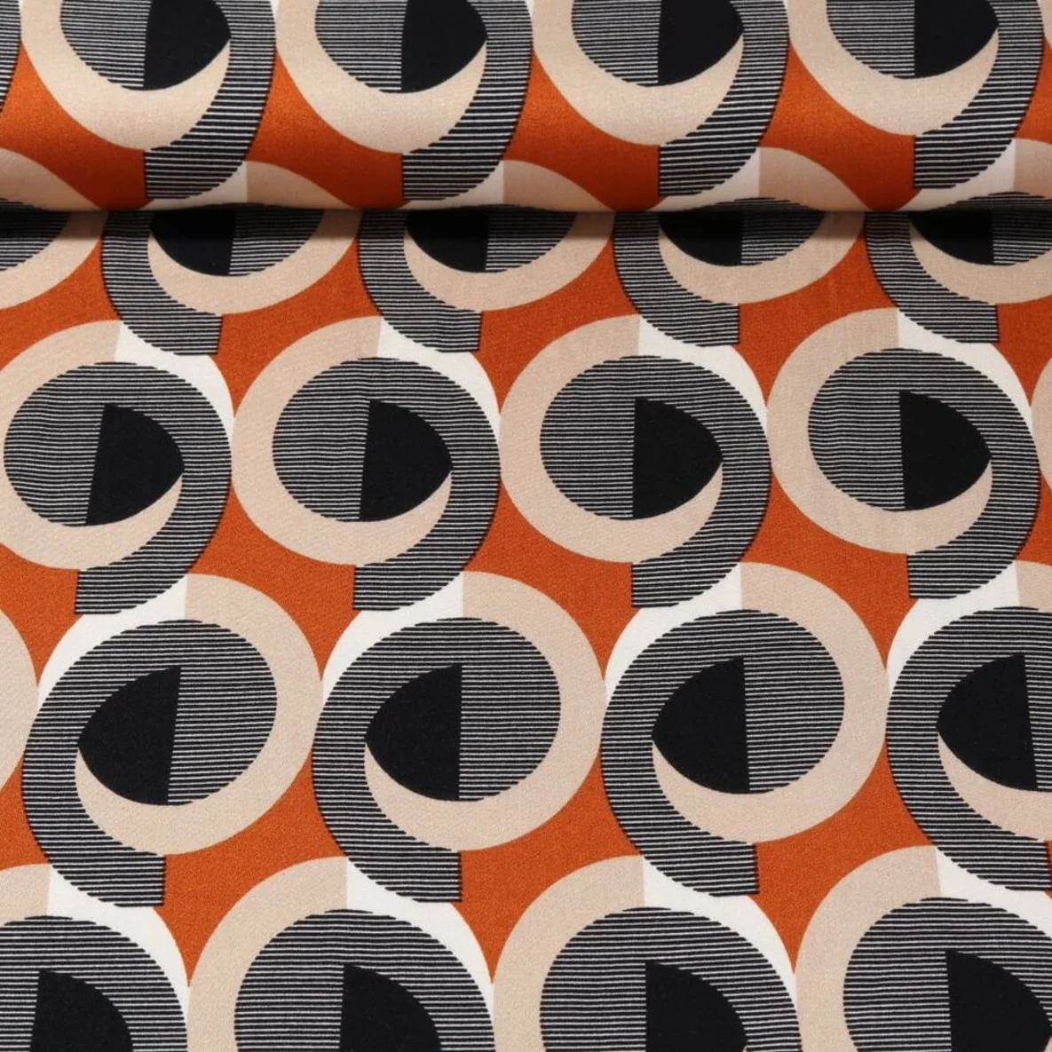 Viskose Satin Retrospirale Rost Beige