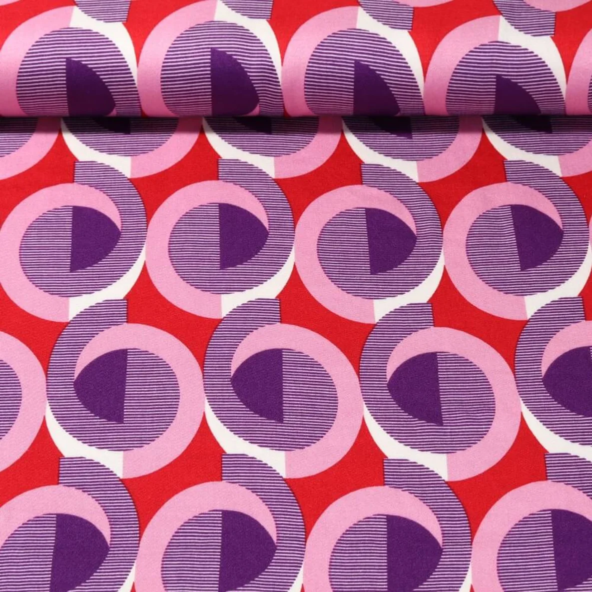 Viskose Satin Retrospirale Rot Rosa