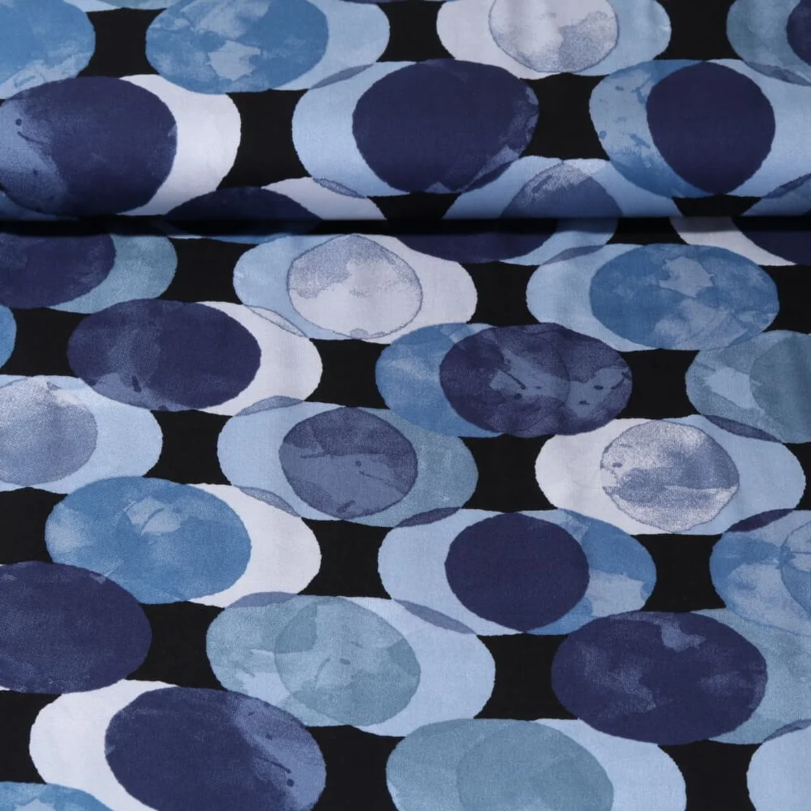Viskose Satin Tupfen Blau