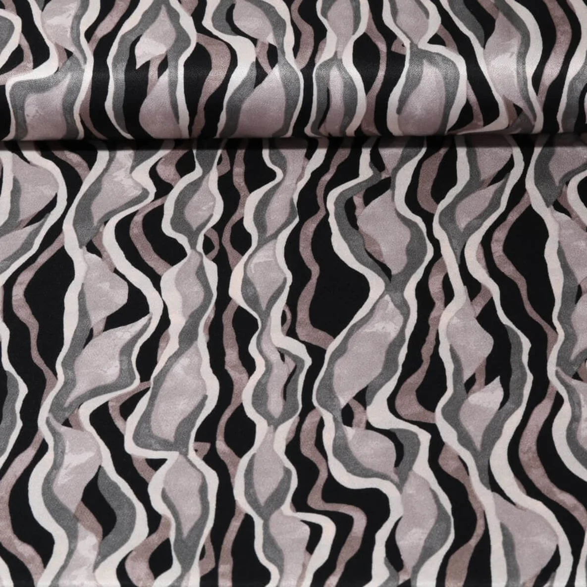 Viskose Satin Wellen Grau Multicolor