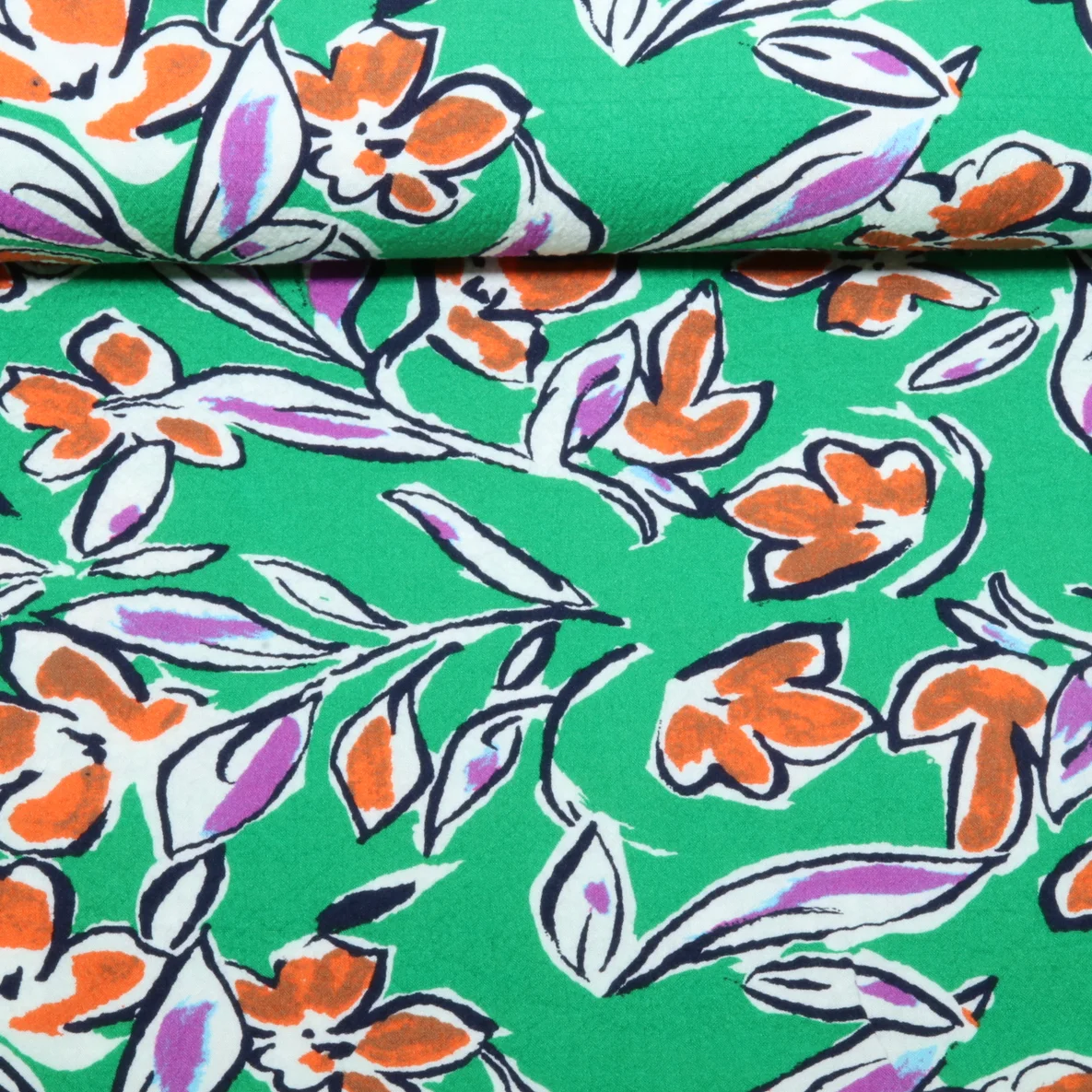 Viskose Stretch Blumen Bubble Grün