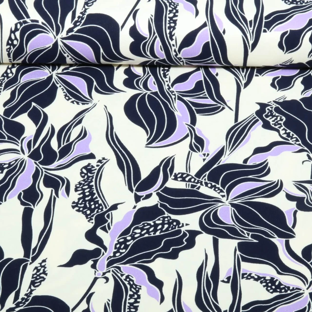 Viskose - Stretch Blumen Ecru