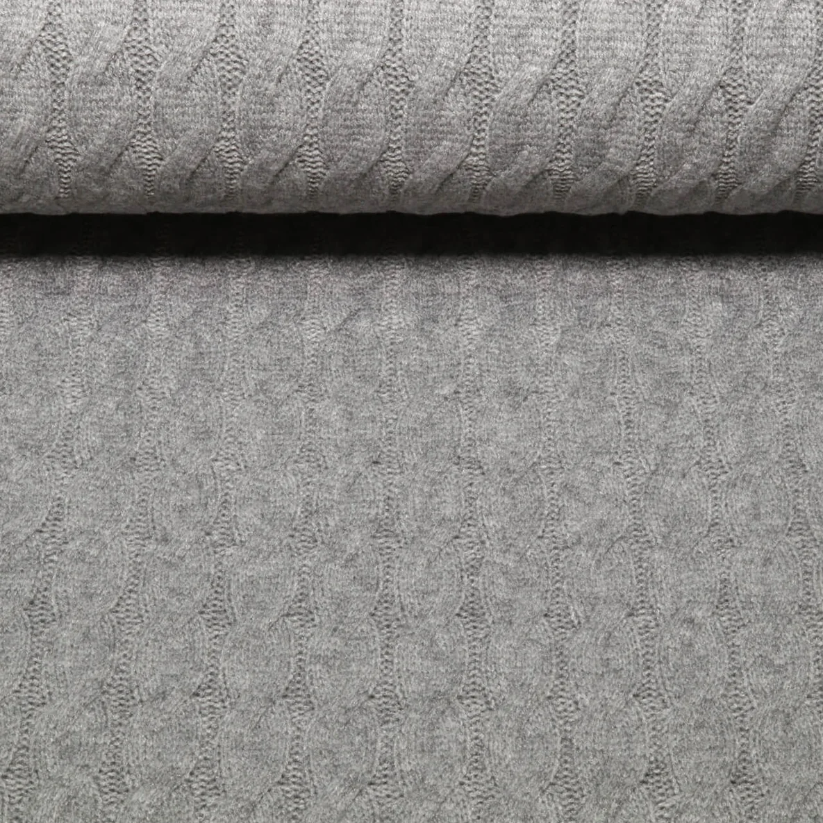 Viskose-Stricksweat Zopfmuster Uni Grau Melange