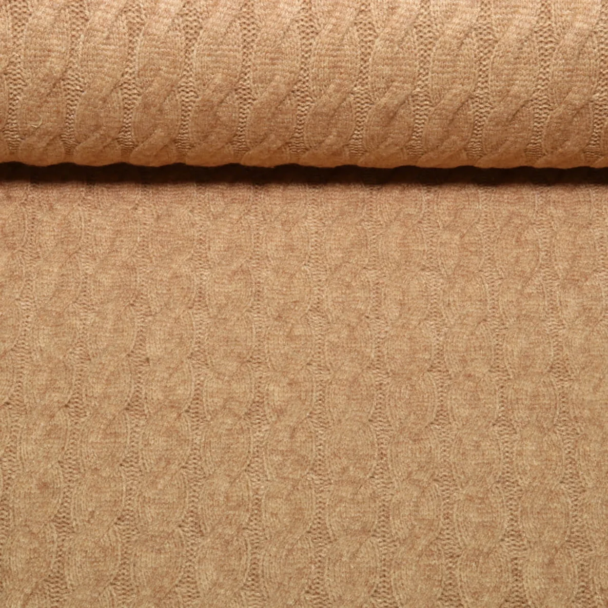 Viskose-Stricksweat Zopfmuster Uni Hellbraun Melange