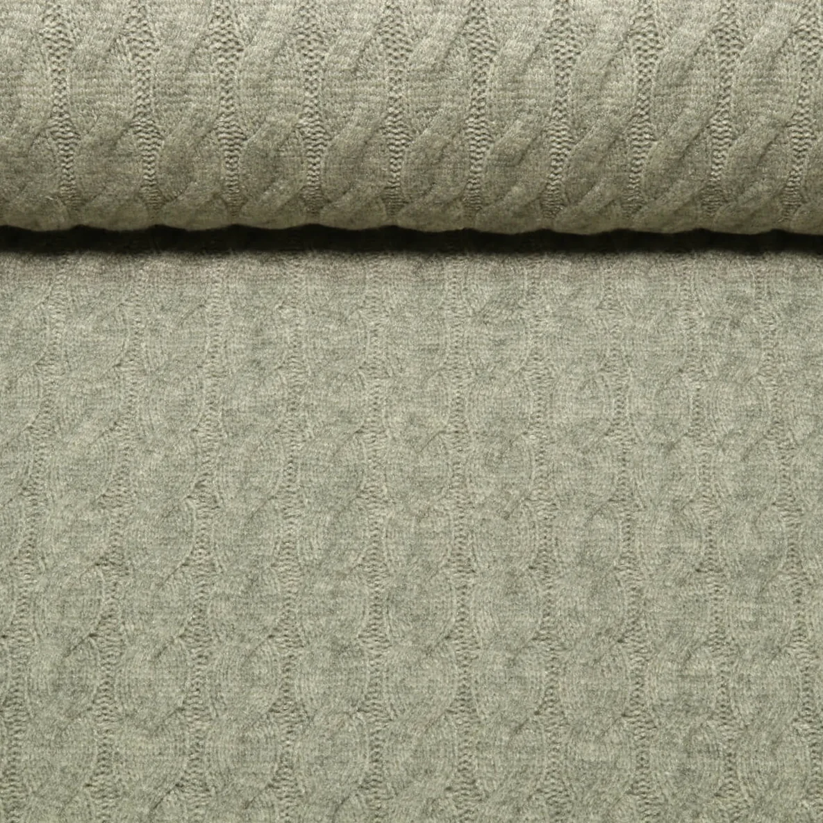 Viskose-Stricksweat Zopfmuster Uni Khaki Melange