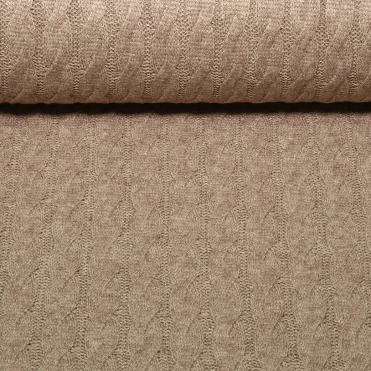 Viskose-Stricksweat Zopfmuster Uni Taupe Melange