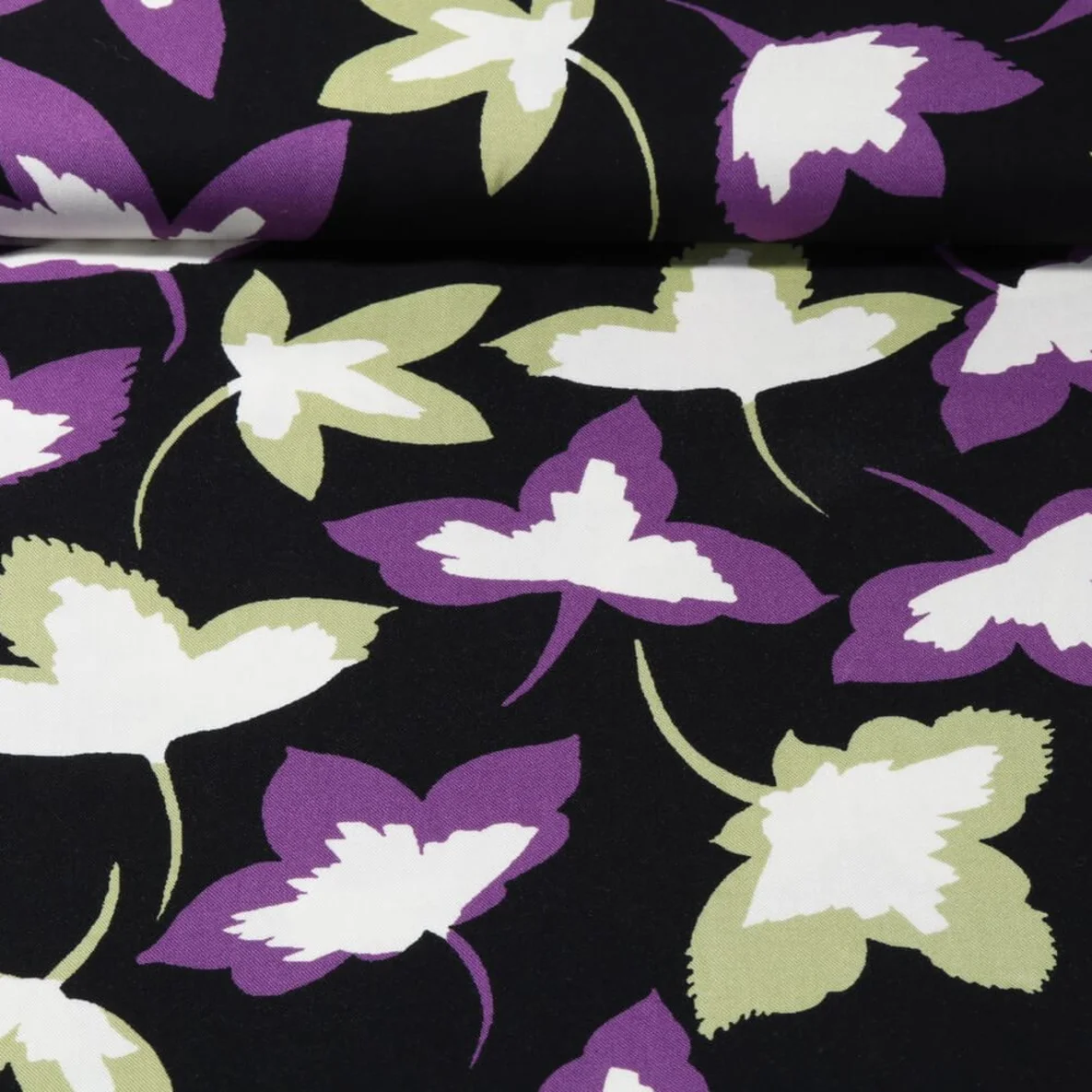 Viskose Twill Blätter Schwarz Hellgrün