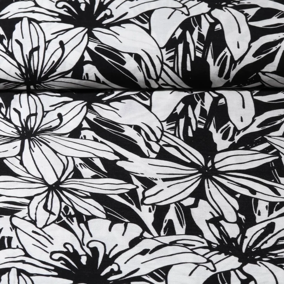 Viskose Twill Große Lilien Schwarz