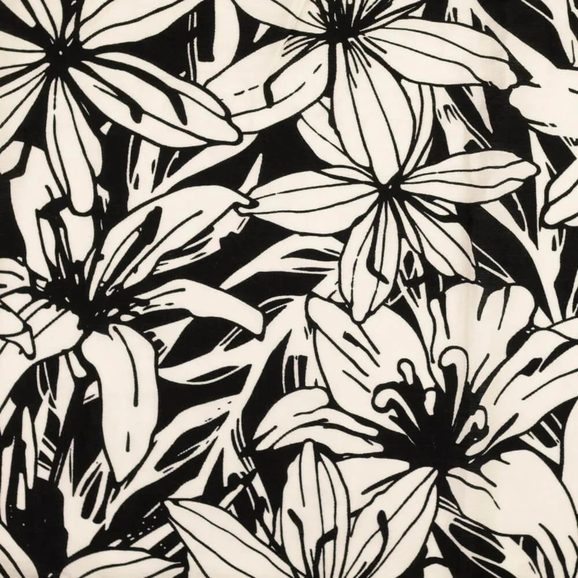 Viskose Twill Große Lilien Schwarz