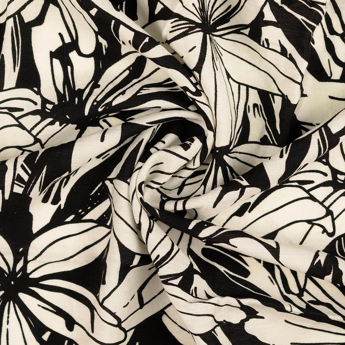 Viskose Twill Große Lilien Schwarz