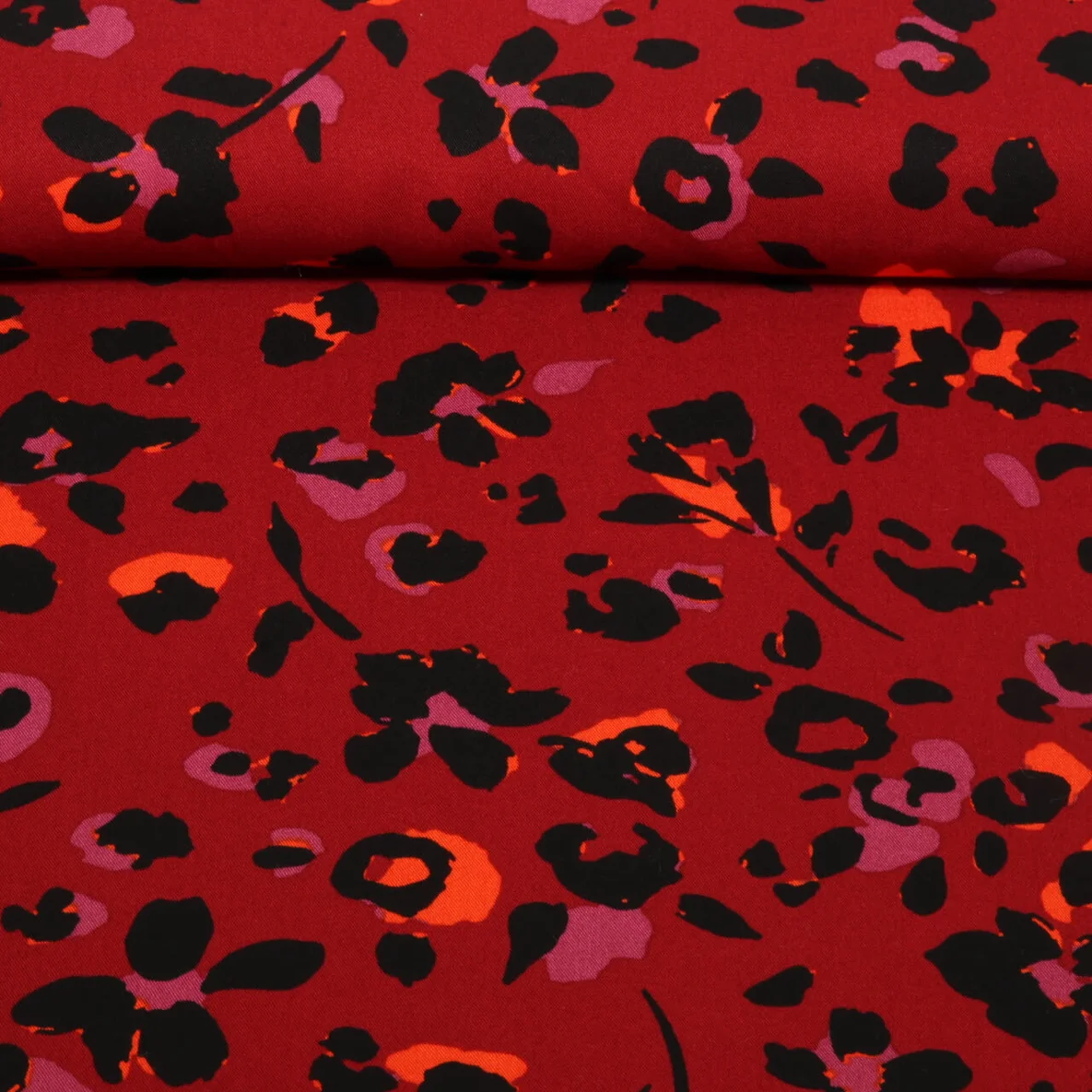 Viskose Twill Leo Blumen Dunkelrot