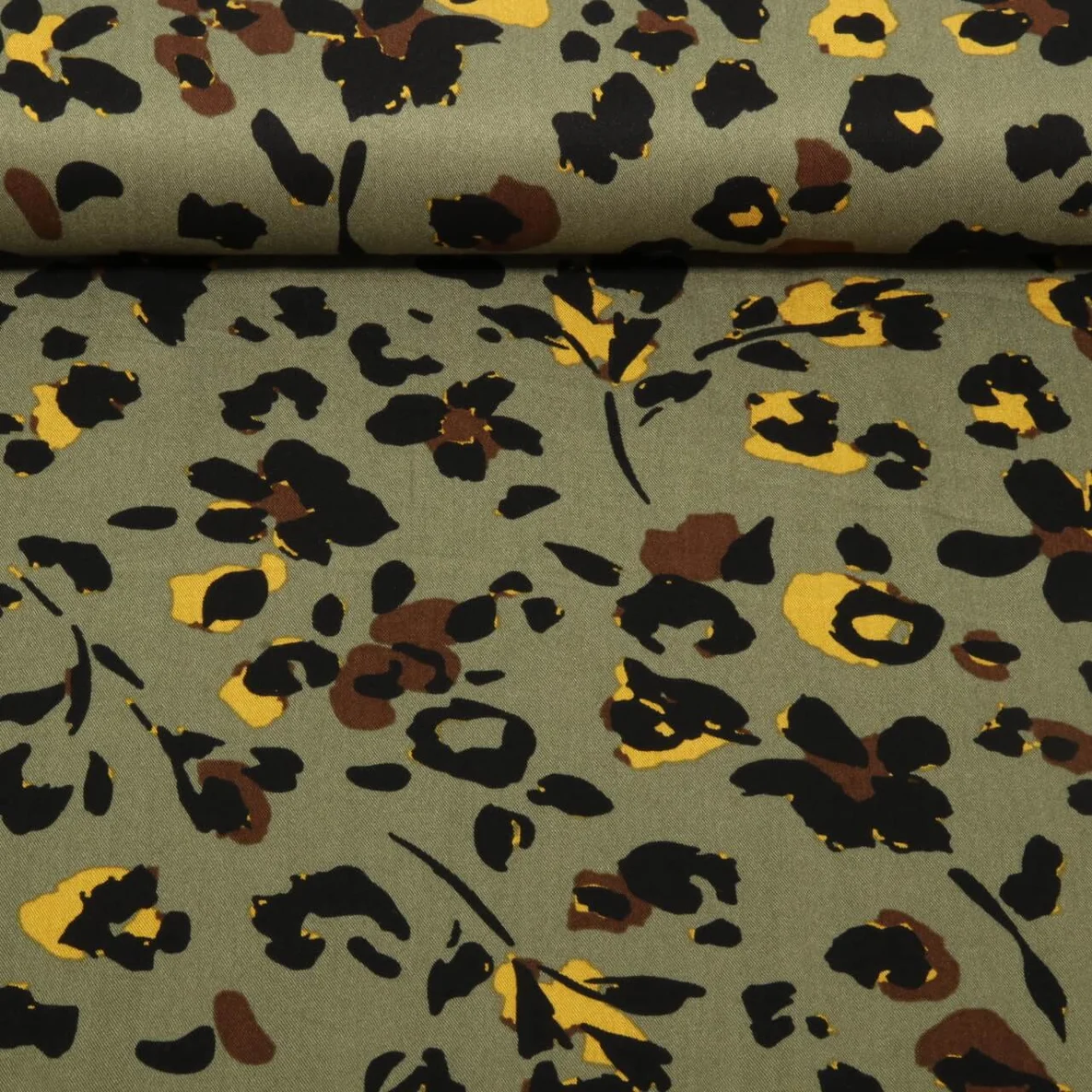 Viskose Twill Leo Blumen Olivgrün