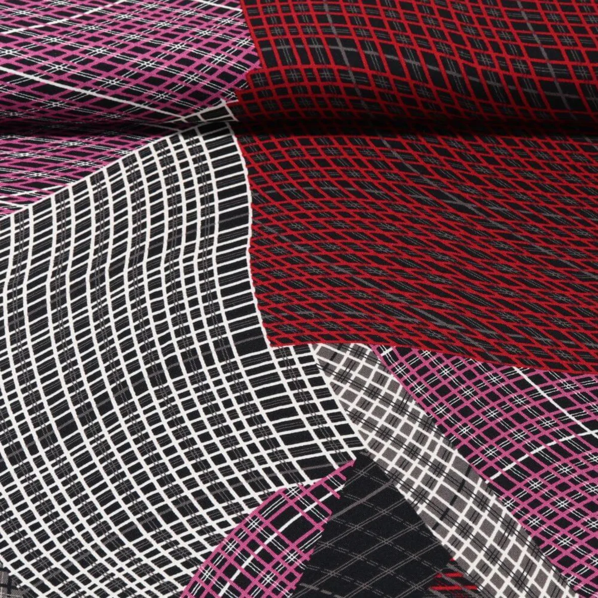 Viskose Twill Linien Schwarz Rot