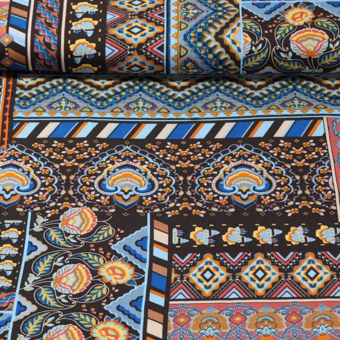 Viskose Twill Paisley Mix Schokobraun