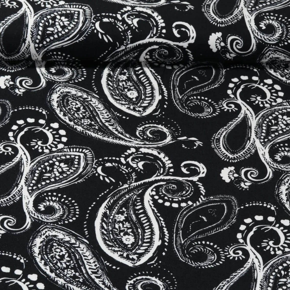 Viskose Twill Paisley Schwarz